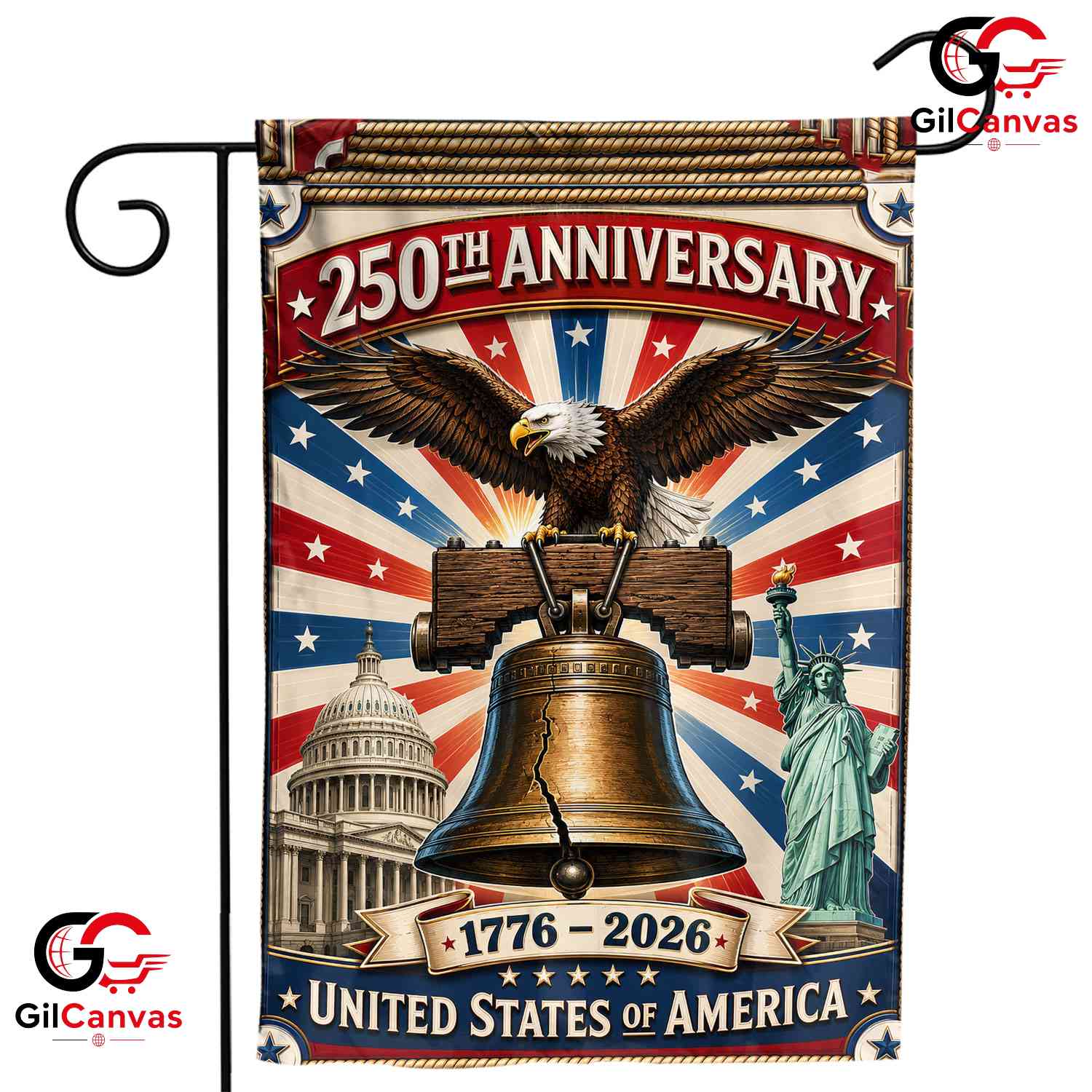 Vintage America 250th Anniversary Garden Flag 1776-2026 Yard Decor Banner Sign