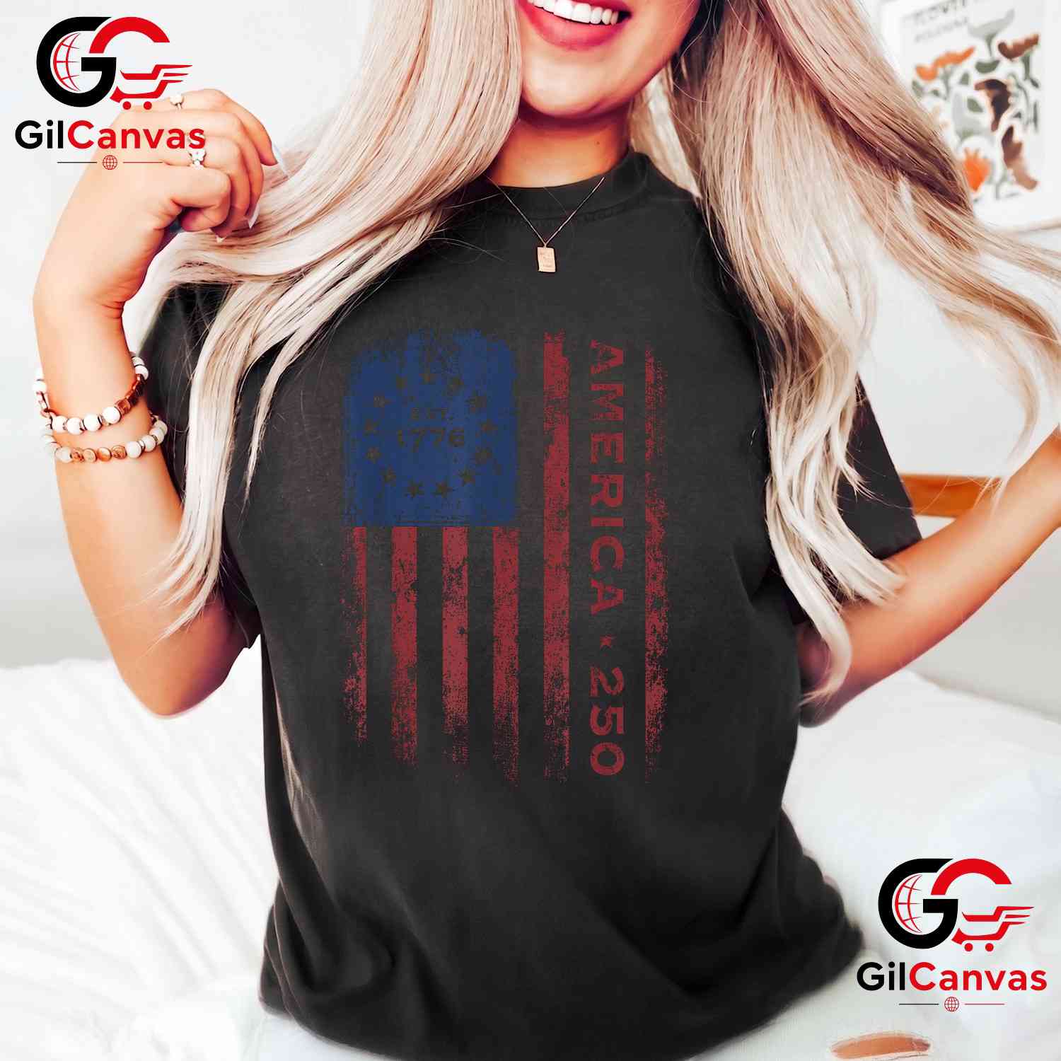 Vintage Historical US Flag America 250 Years Anniversary Unisex Adult T-Shirt