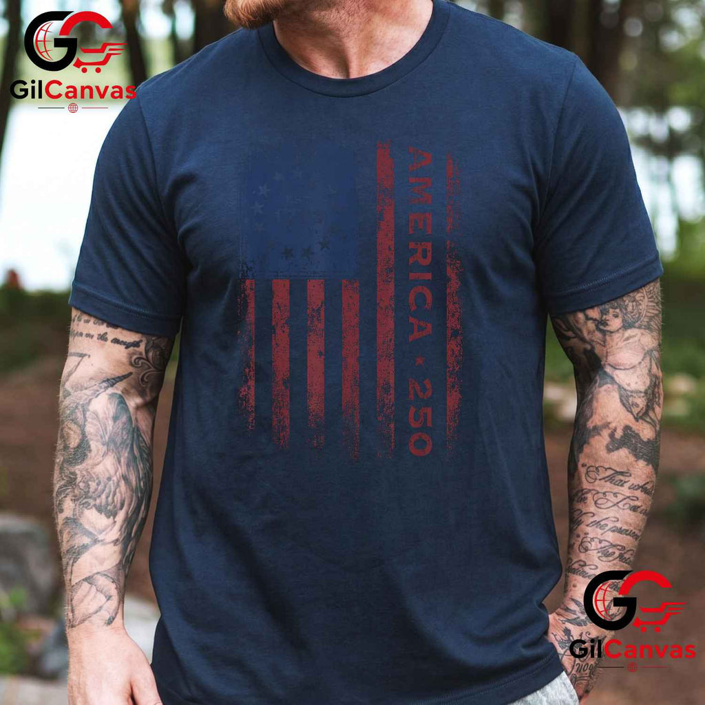 Vintage Historical US Flag America 250 Years Anniversary Unisex Adult T-Shirt