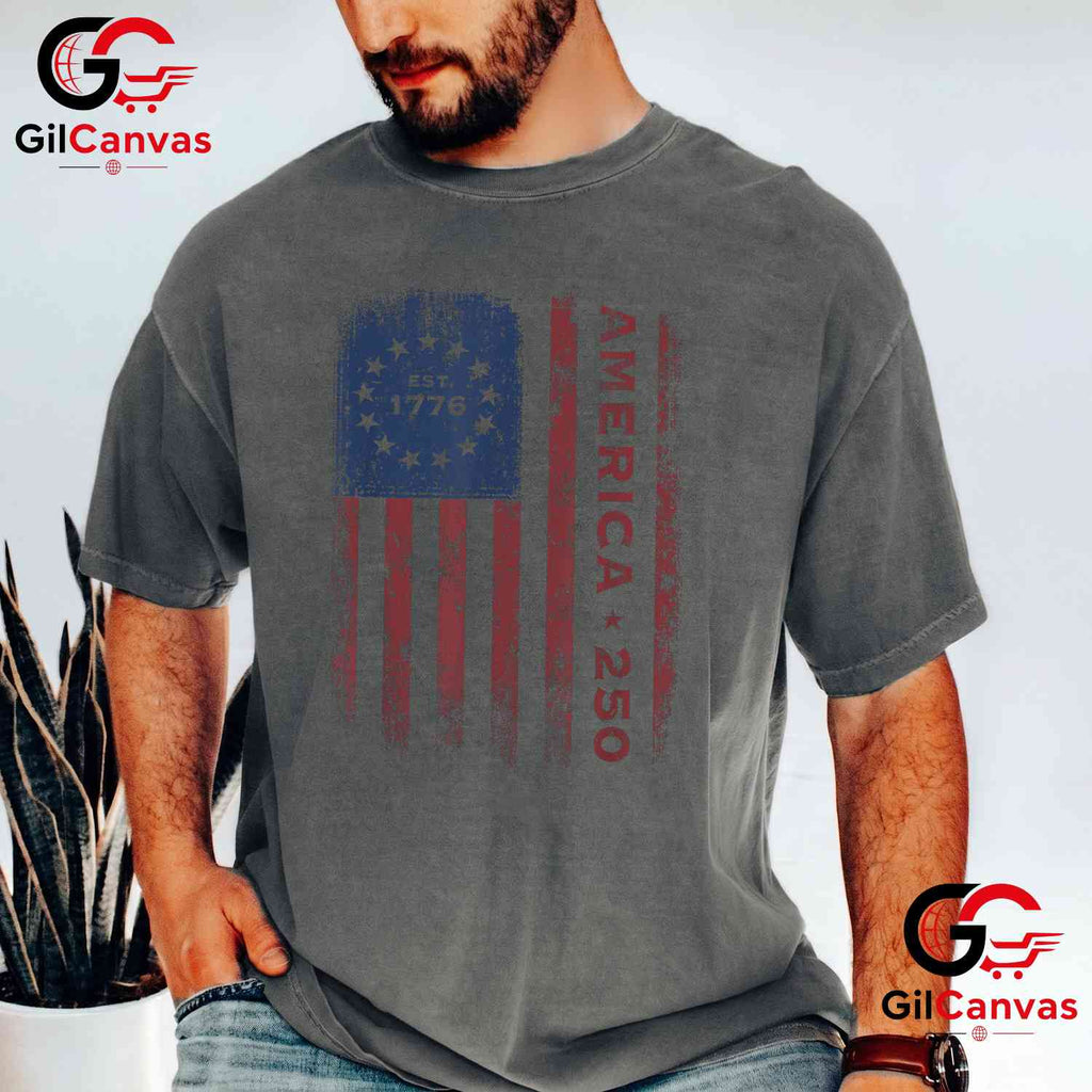 Vintage Historical US Flag America 250 Years Anniversary Unisex Adult T-Shirt