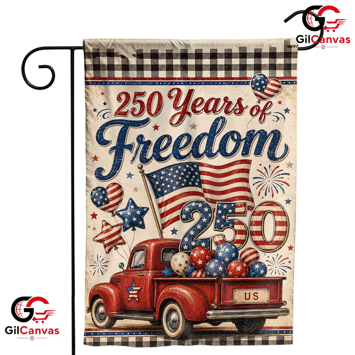 Vintage Red Truck 250th Garden Flag American Semiquincentennial Yard Banner