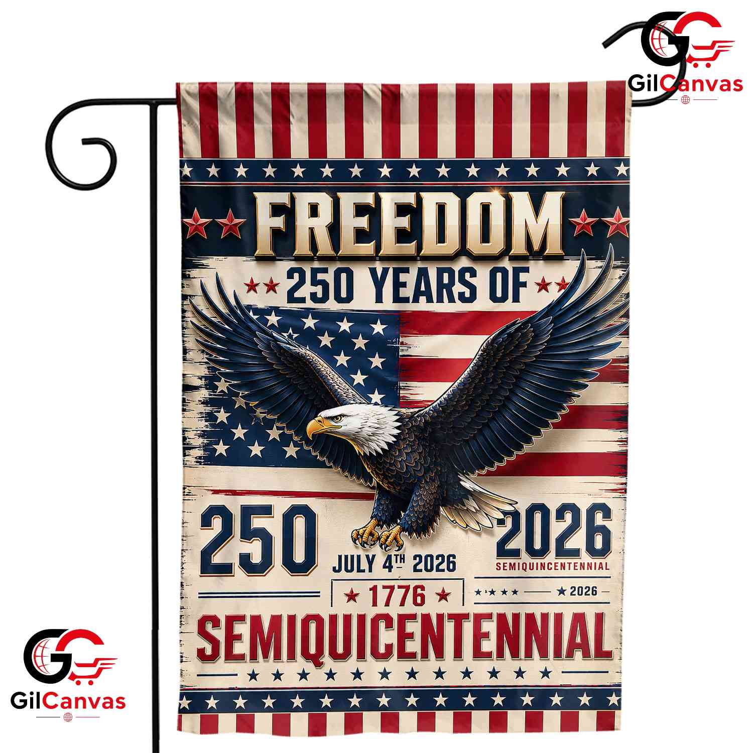Vintage Semiquincentennial Garden Flag July 4th 2026 Eagle Freedom Yard Banner