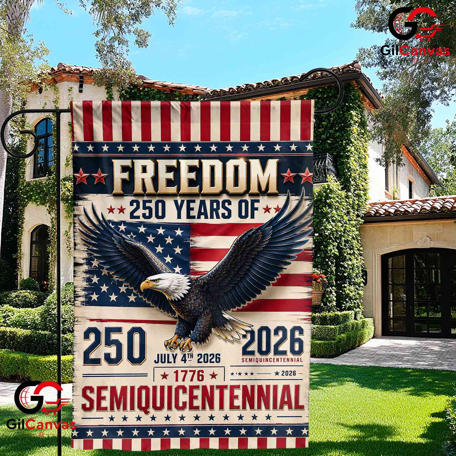 Vintage Semiquincentennial Garden Flag July 4th 2026 Eagle Freedom Yard Banner