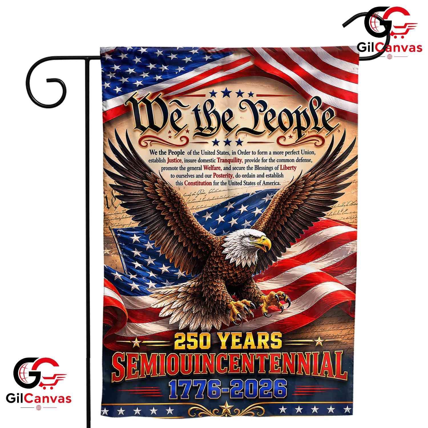 We The People Vintage Constitution Eagle 250 Years Semiquincentennial Garden Flag