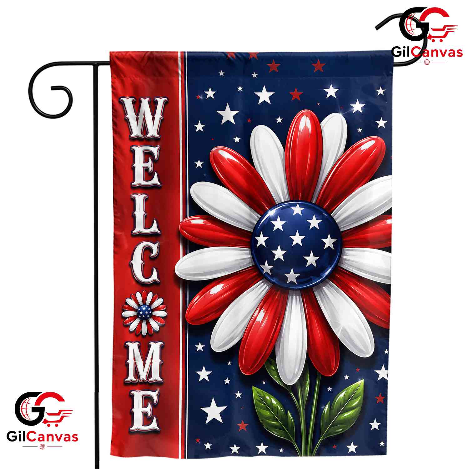Welcome Patriotic Flower 250th Garden Flag Semiquincentennial Yard Decor Banner