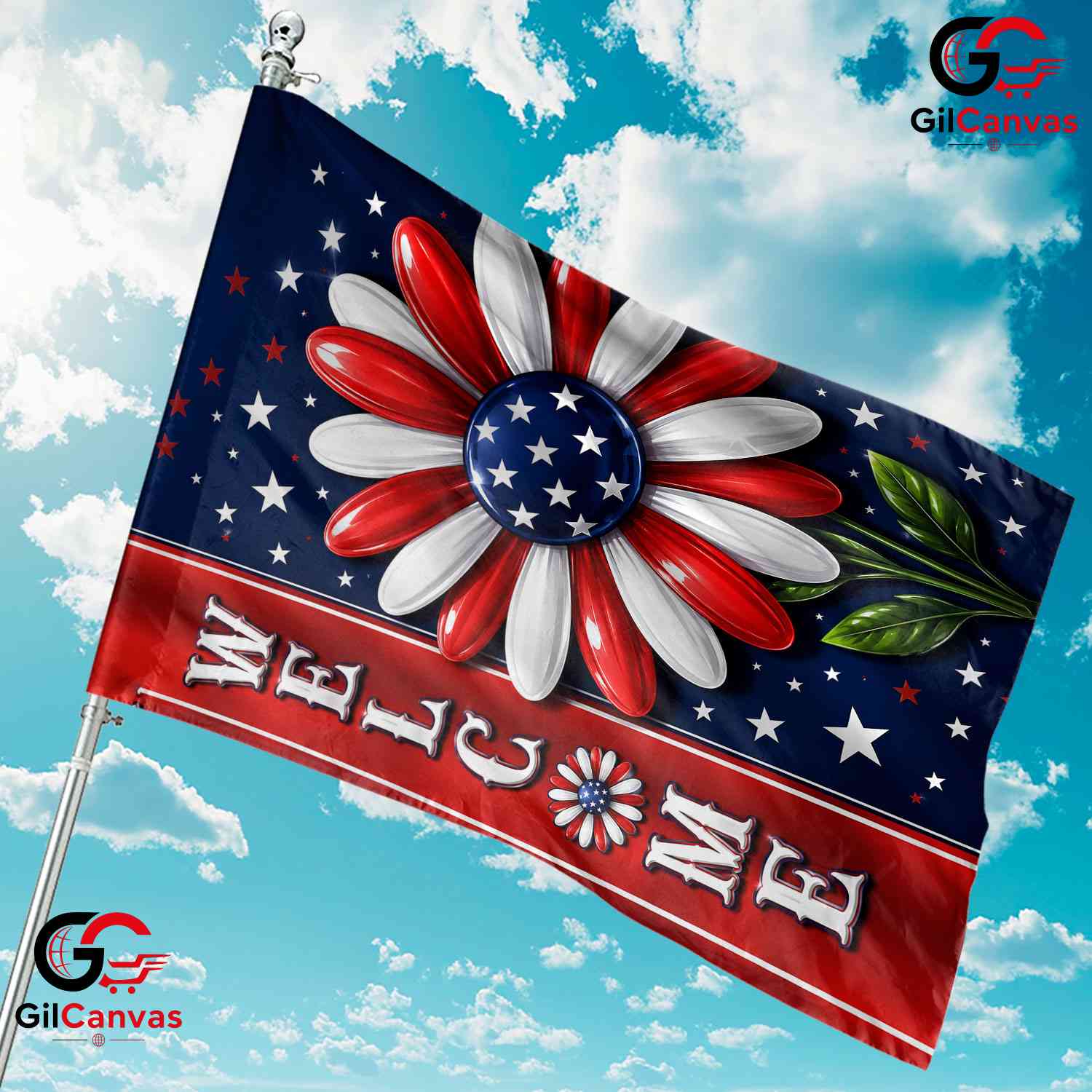 Welcome Patriotic Flower 250th Garden Flag Semiquincentennial Yard Decor Banner